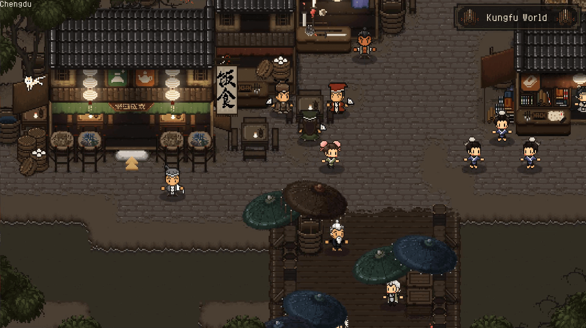 Bustling riverside city in the wuxia world with abundant NPC interactions and diverse locations like inns and shops